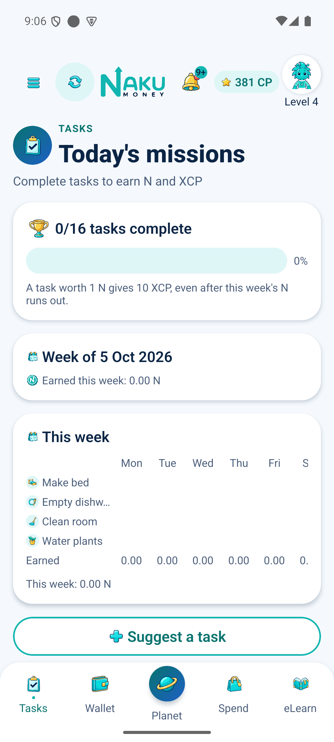 Kid View: See today’s tasks and track the week.